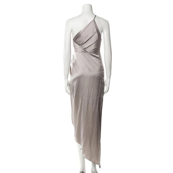 Michelle Mason Silk One Shoulder Dress Size 10 Gray NWT Midi Draped - Picture 2 of 13